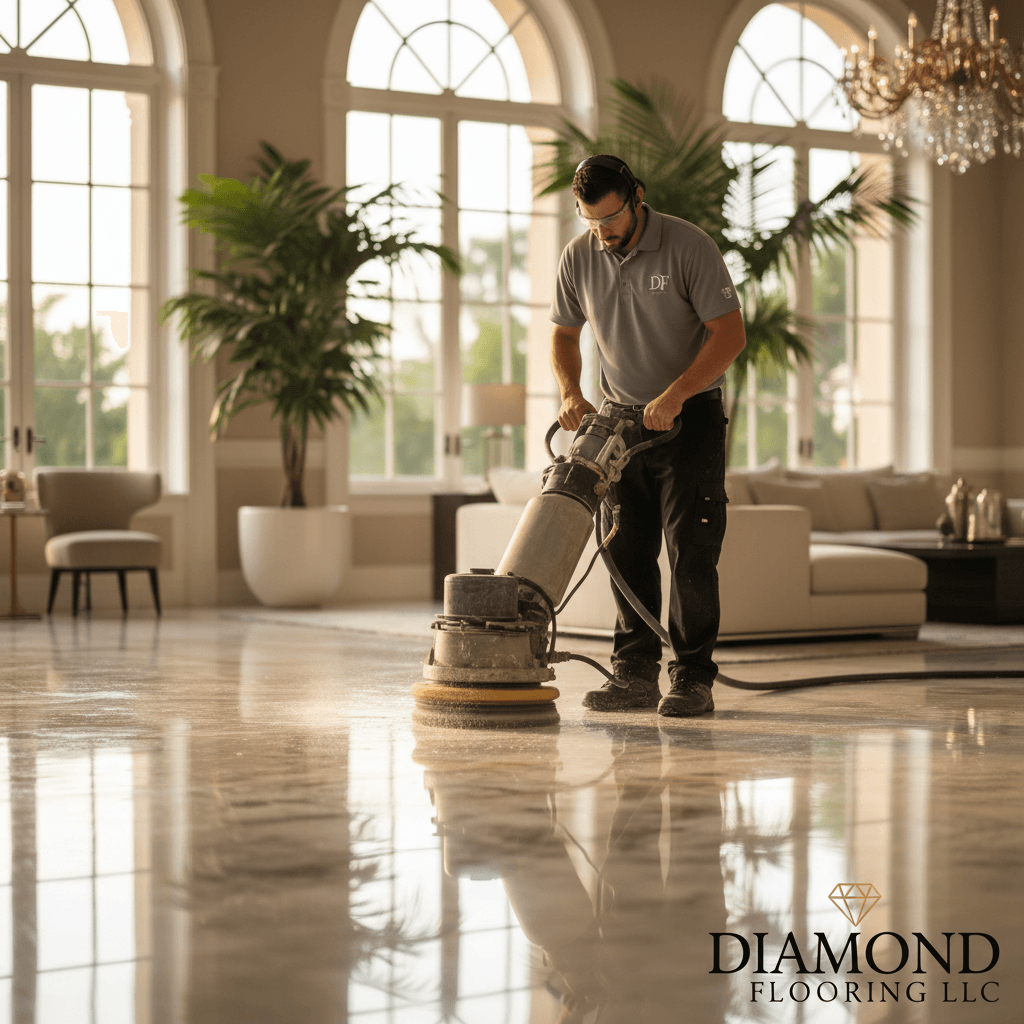 Marble and granite restoration with high-gloss polishing