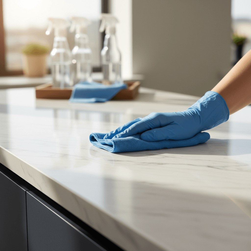 Close-up of polished marble flooring with reflective high-gloss finish
